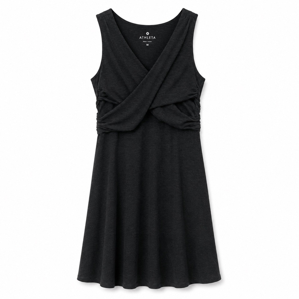 Athleta Womens Gray Heathered Crossover Faux Wrap Ruched A-Line Dress Medium